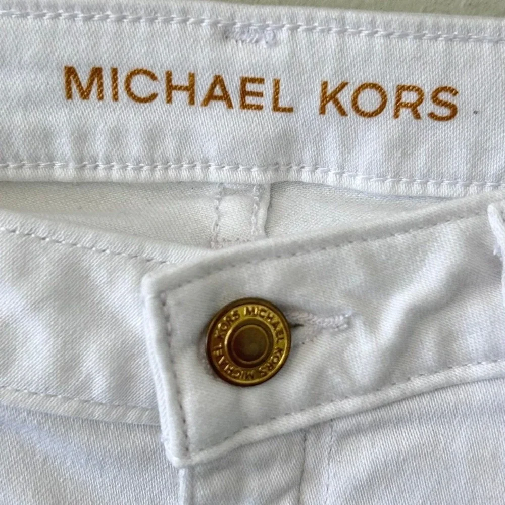 Michael Kors Izzy Skinny Jeans White Stretch Denim Pants Size 4 Gold Hardware